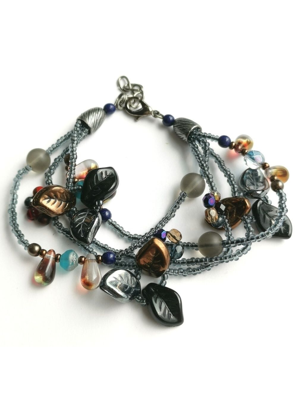 Vintage Czech Handmade Beaded Leaves Bracelet